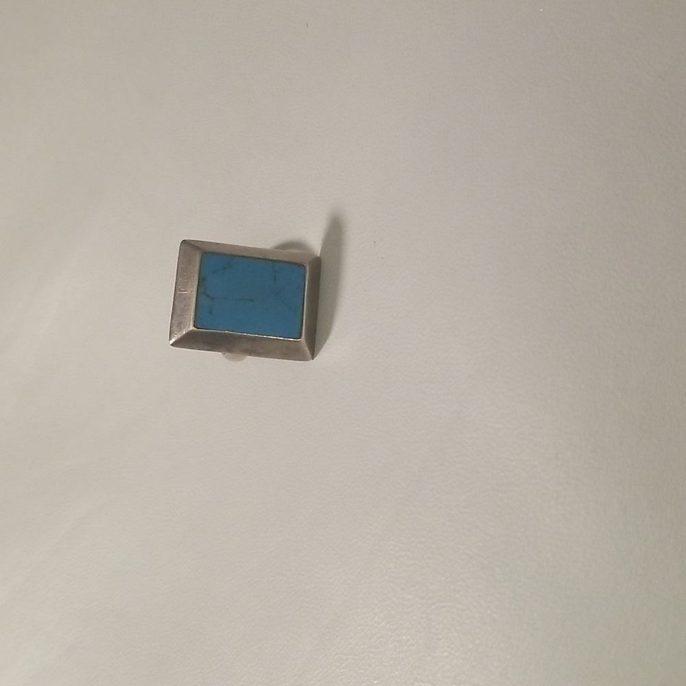 Women's 925 Sterling Silver Ring with Turquoise Blue Square Stone; Size 8